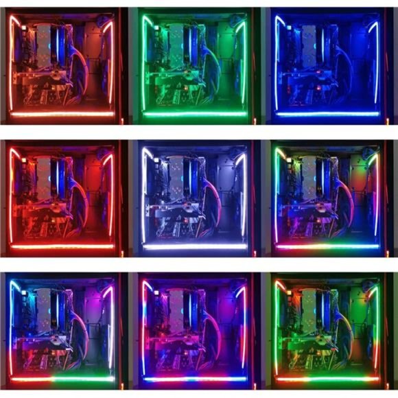 NEONAddressable RGB PC LED Strip,2x15.7inch Diffused Rainbow Magnetic ARGB Strip - Picture 5 of 6
